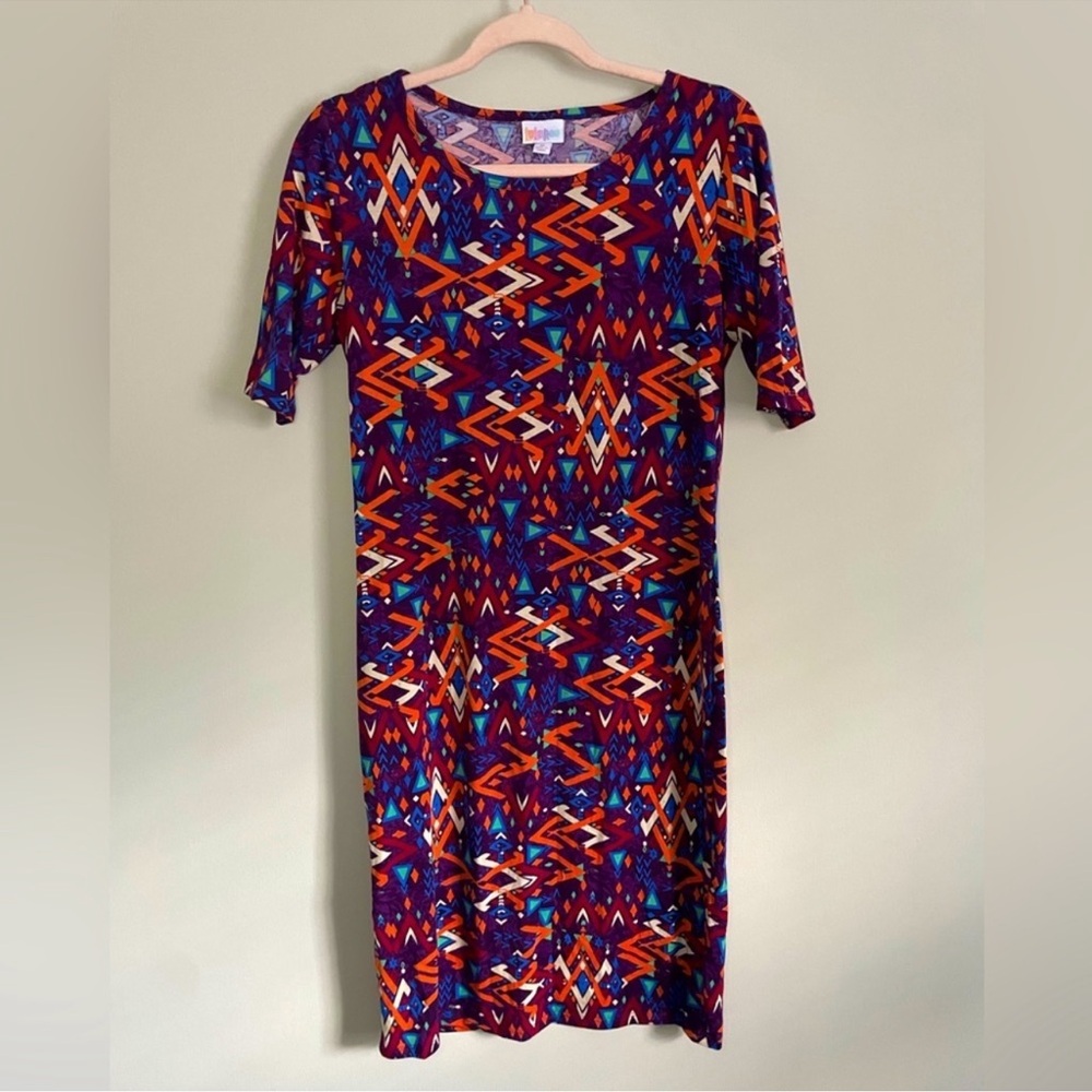 LuLaRoe Blue and Red Sheath Midi Dress